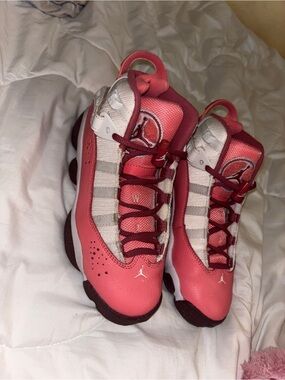 Jordan Girls' Pink and White Air Basketball Sneakers
